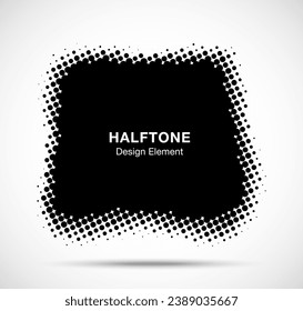 Dots pattern frame. Halftone dots curved pattern background. Dotted spot using half tone circle dot texture. Vector illustration. 