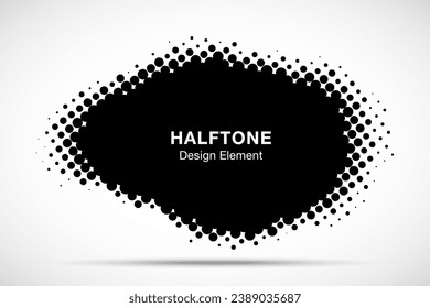 Dots pattern frame. Halftone dots curved pattern background. Dotted spot using half tone circle dot texture. Vector illustration. 