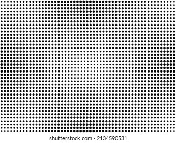 Dots pattern with halftone effect. Comic pop art gradient. Half tone fade background. Cartoon duotoneprint. Monochrome banner. Black white radial backdrop. Anime gradation frame. Vector illustration