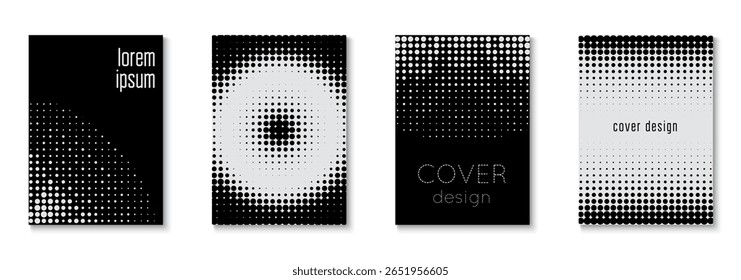 Conjunto de Padrões de Pontos. Círculos De Verão Com Arte Moderna. Elementos Futuristas Em Página Plana. 1980 Textura. Capa Negra para Empresas. Music White E Black Flyer. Padrão de pontos brancos