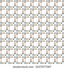 Dots pattern in square shape of blue, green, and brown tone. Geometric pattern seamless vector. Concept of circle, polka dot, organic, cute, trendy, fashion for wrap, background, decor, print, tiles.