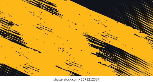 Dots pop art comics sport style vector illustration. Dots halftone yellow and black color pattern gradient grunge texture background.