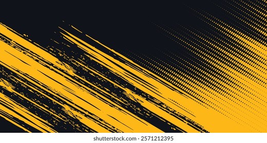 Dots pop art comics sport style vector illustration. Dots halftone yellow and black color pattern gradient grunge texture background.