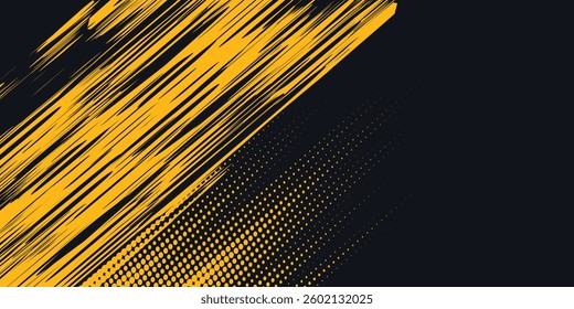 Dots pop art comics sport style vector illustration. Dots halftone yellow and black color pattern gradient grunge texture background.
