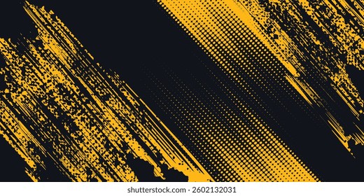 Dots pop art comics sport style vector illustration. Dots halftone yellow and black color pattern gradient grunge texture background.
