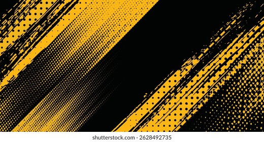 Dots pop art comics sport style vector illustration. Dots halftone yellow and black color pattern gradient grunge texture dots sport
