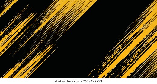 Dots pop art comics sport style vector illustration. Dots halftone yellow and black color pattern gradient grunge texture dots sport