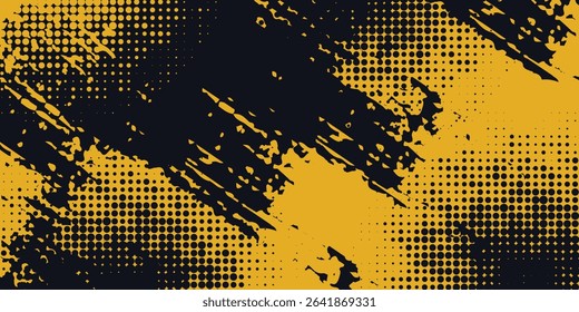 Dots pop art comics sport style vector illustration. Dots halftone yellow and black color pattern gradient grunge texture background.