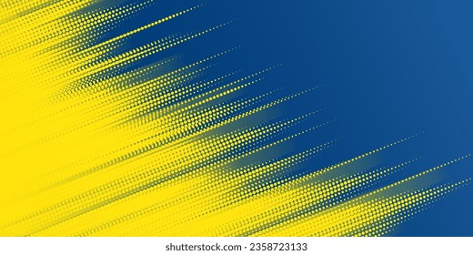 Dots pop art sport style vector illustration. Dots halftone yellow and dark blue color pattern gradient grunge texture background.