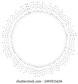 Dots radial burst lines. Irregular lines, half-tone beams, rays. Radiating, converging trail lines. Circular array of dotted lines