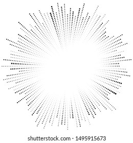 Dots Radial Burst Lines. Irregular Lines, Half-tone Beams, Rays. Radiating, Converging Trail Lines. Circular Array Of Dotted Lines