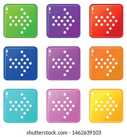 Dots right arrow icons set 9 color collection isolated on white for any design