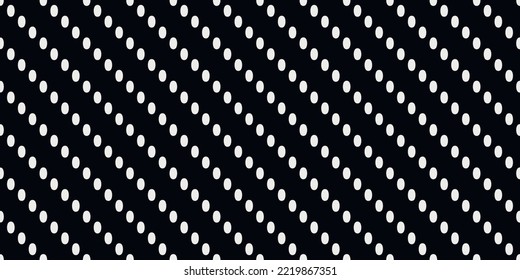 Los puntos que se ejecutan en diagonal están perfectamente conectados a un patrón de textura. Puntos blancos sobre un fondo negro. Adecuado para la impresión y la decoración superficial.