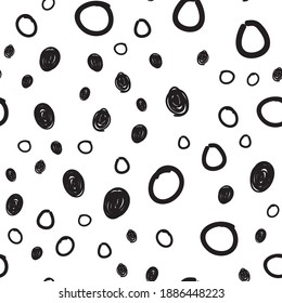 Dots seamless pattern. Hand drawn circles monochrome background texture.