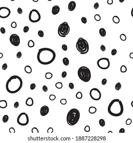 Dots seamless pattern. Hand drawn circles monochrome background texture.