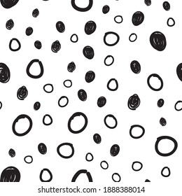 Dots seamless pattern. Hand drawn circles monochrome background texture.