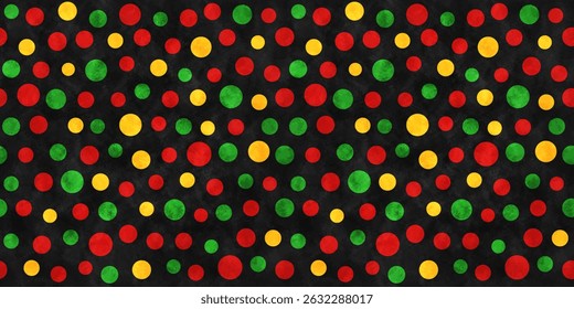 Dots seamless pattern for Juneteenth Freedom day. Abstract background with color circles and watercolor texture. Black history month print with polka dot pattern, vector illustration
