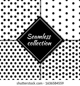 Dots seamless patterns collection. Folk prints. Dot, circle shapes images. Ethnic ornaments set. Circles wallpapers kit. Geometrical backgrounds. Rounds motif. Abstract illustrations. Vectors bundle.