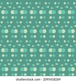 Dots in shades of green arranged in way lines vector repeatable seamless pattern on a mid green background