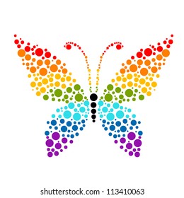 Dots in shape of butterfly, rainbow colors for your design