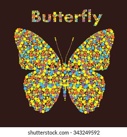 Dots in shape of butterfly, rainbow colors for your design