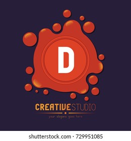 Dots Shiny Bubble Orange Letter D Logo Icon
