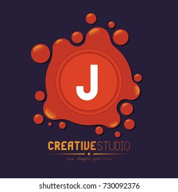 Dots Shiny Bubble Orange Letter J Logo Icon