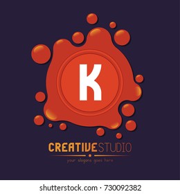 Dots Shiny Bubble Orange Letter K Logo Icon
