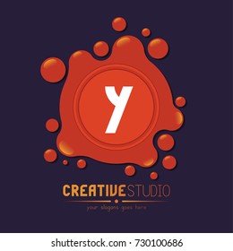 Dots Shiny Bubble Orange Letter Y Logo Icon