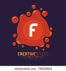 Dots Shiny Bubble Orange Letter F Logo Icon