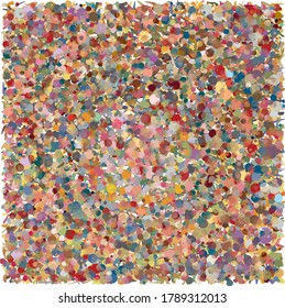 Dots, slashes, sticks in overlapping, disheveled, random placed abstract pattern