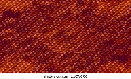 Dots and Spots of Halftone Grunge Background. Distressed Grungy Pattern Design. Overlay Grainy Style Texture. Orange and Brown Noise Fashion Print Design Background.