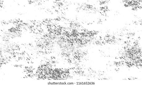 Dots and Spots of Halftone Grunge Background. Cartoon Cracked Noisy Surface Pattern Design. Scatter Style Texture. Black and White Monochrome Print Design Background.