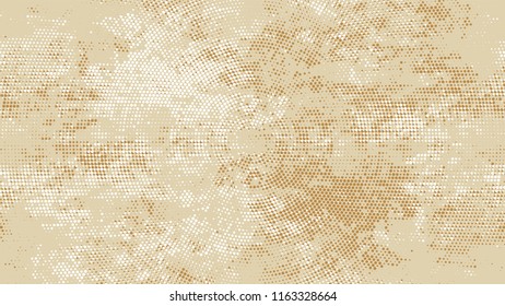 Dots and Spots of Halftone Grunge Background. Cartoon Vintage Pattern. Faded Dyed Style Texture. Beige Noise Fashion Print Design Background.