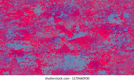 Dots and Spots of Halftone Grunge Background. Distressed Grungy Pattern Design. Scatter Style Texture. Turquoise and Red Monochrome Print Design Pattern.