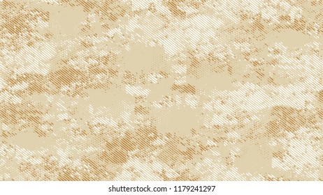 Dots and Spots of Halftone Grunge Background. Cartoon Cracked Noisy Surface Pattern Design. Dirty Weathered Style Texture. Beige Broken, Spotted Print Design Background.