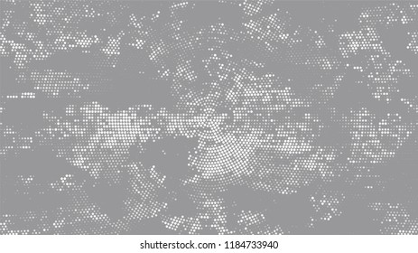 Dots and Spots of Halftone Grunge Background. Cartoon Retro Vector Pattern. Scatter Style Texture. White and Gray Broken, Spotted Print Design Pattern.