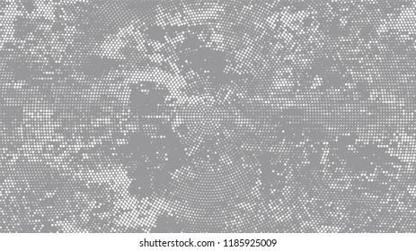 Dots and Spots of Halftone Grunge Background. Vintage Dirty Dotted Pattern. Overlay Grainy Style Texture. White and Gray Monochrome Print Design Pattern.