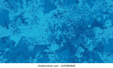 Dots and Spots of Halftone Grunge Background. Cartoon Vintage Pattern. Faded Dyed Style Texture. Blue Broken, Spotted Print Design Pattern.