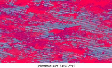 Dots and Spots of Halftone Grunge Background. Vintage Dirty Dotted Pattern. Scatter Style Texture. Turquoise and Red Broken, Spotted Print Design Background.