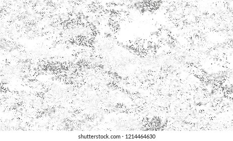 Dots and Spots of Halftone Grunge Background. Cartoon Cracked Noisy Surface Pattern Design. Faded Dyed Style Texture. Black and White Broken, Spotted Print Design Pattern.