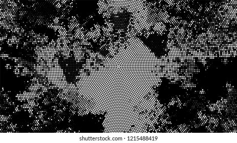 Dots and Spots of Halftone Grunge Background. Cartoon Vintage Pattern. Polka Dots Style Texture. Black and White Broken, Spotted Print Design Background.