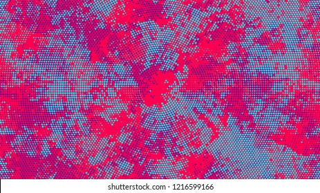 Dots and Spots of Halftone Grunge Background. Cartoon Retro Vector Pattern. Splatter Style Texture. Turquoise and Red Broken, Spotted Print Design Background.