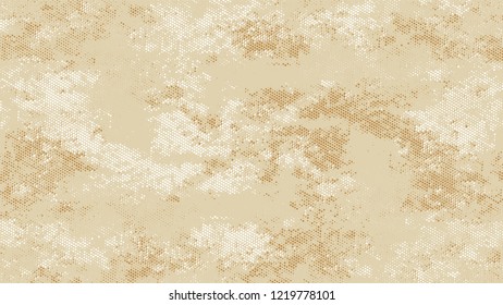 Dots and Spots of Halftone Grunge Background. Cartoon Retro Vector Pattern. Dirty Weathered Style Texture. Beige Monochrome Print Design Background.