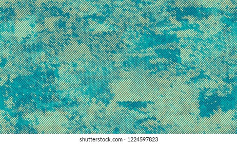 Dots and Spots of Halftone Grunge Background. Cartoon Cracked Noisy Surface Pattern Design. Scatter Style Texture. Turquoise and Beige Monochrome Print Design Background.