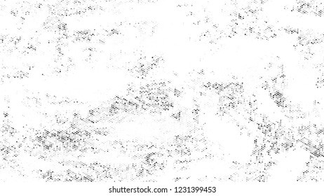 Dots and Spots of Halftone Grunge Background. Vintage Dirty Dotted Pattern. Scatter Style Texture. Black and White Broken, Spotted Print Design Background.