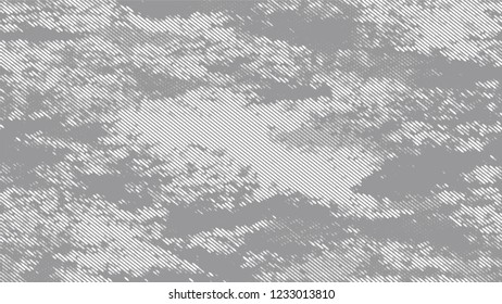 Dots and Spots of Halftone Grunge Background. Cartoon Retro Vector Pattern. Polka Dots Style Texture. White and Gray Monochrome Print Design Pattern.
