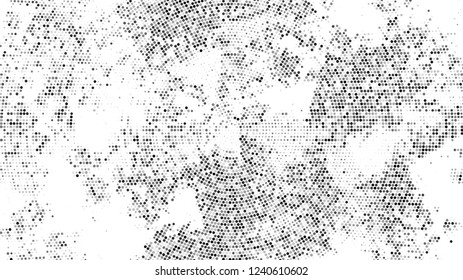 Dots and Spots of Halftone Grunge Background. Cartoon Vintage Pattern. Dirty Weathered Style Texture. Black and White Broken, Spotted Print Design Background.