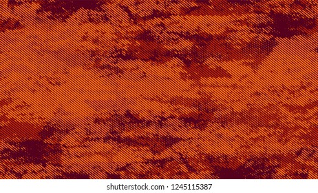 Dots and Spots of Halftone Grunge Background. Cartoon Cracked Noisy Surface Pattern Design. Faded Dyed Style Texture. Orange and Brown Monochrome Print Design Pattern.