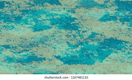 Dots and Spots of Halftone Grunge Background. Rough Grungy Pattern Design. Dirty Weathered Style Texture. Turquoise and Beige Noise Fashion Print Design Background.